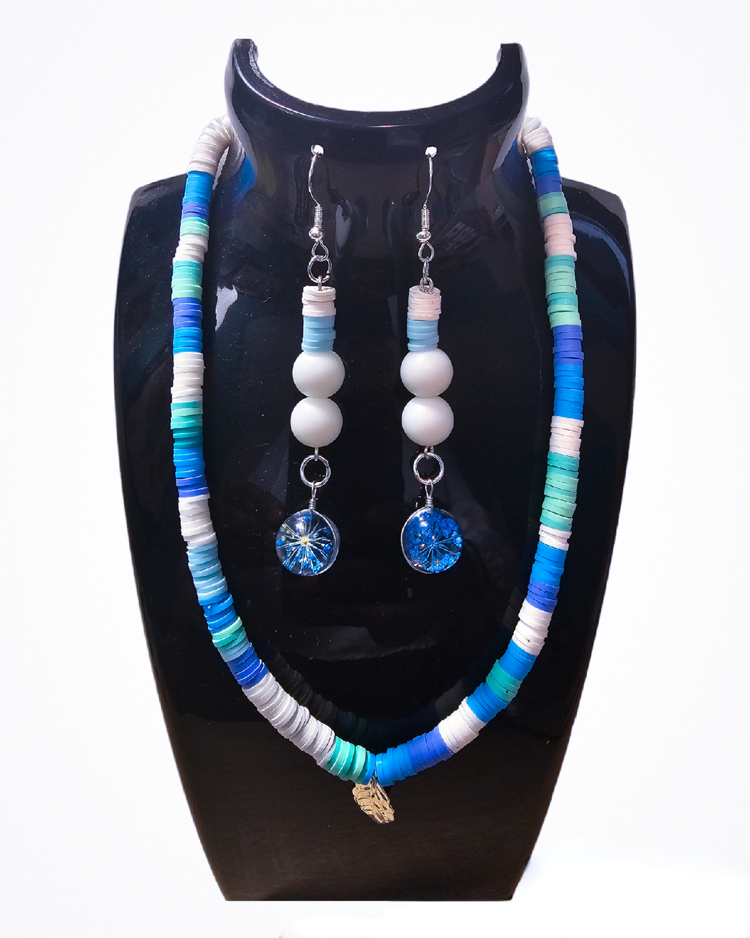 Ocean blue heishi necklace and earring set