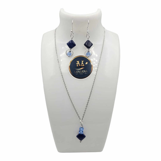 Ensemble collier et boucles d'oreilles cristal lapis